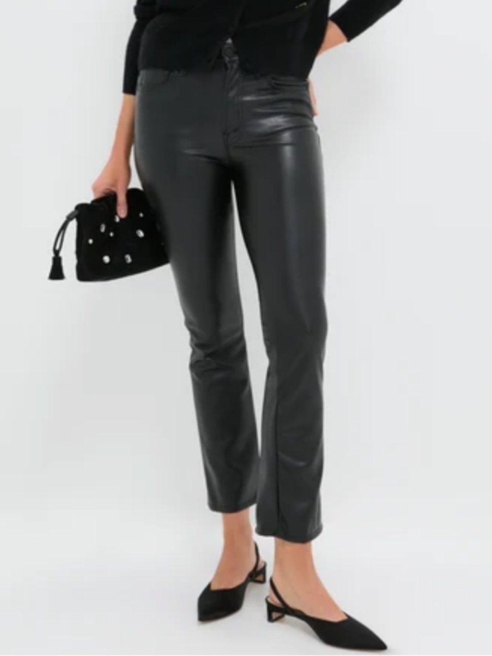 MOTHER Black Faux Leather Jacket with Gold Hardware